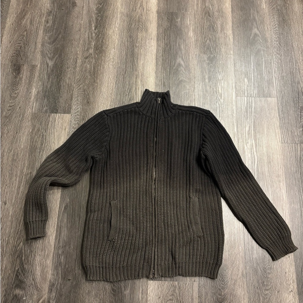 John Varvatos Black Gradient Zip-Up Sweater